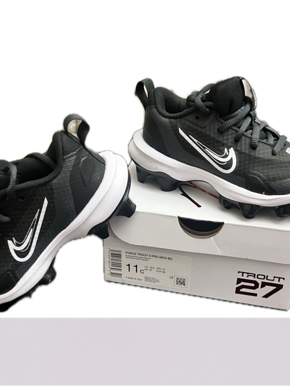 Nike Force Trout 9 Pro MCS BG Boys Sz 11 Baseball Cleats Black/White - Picture 2 of 15